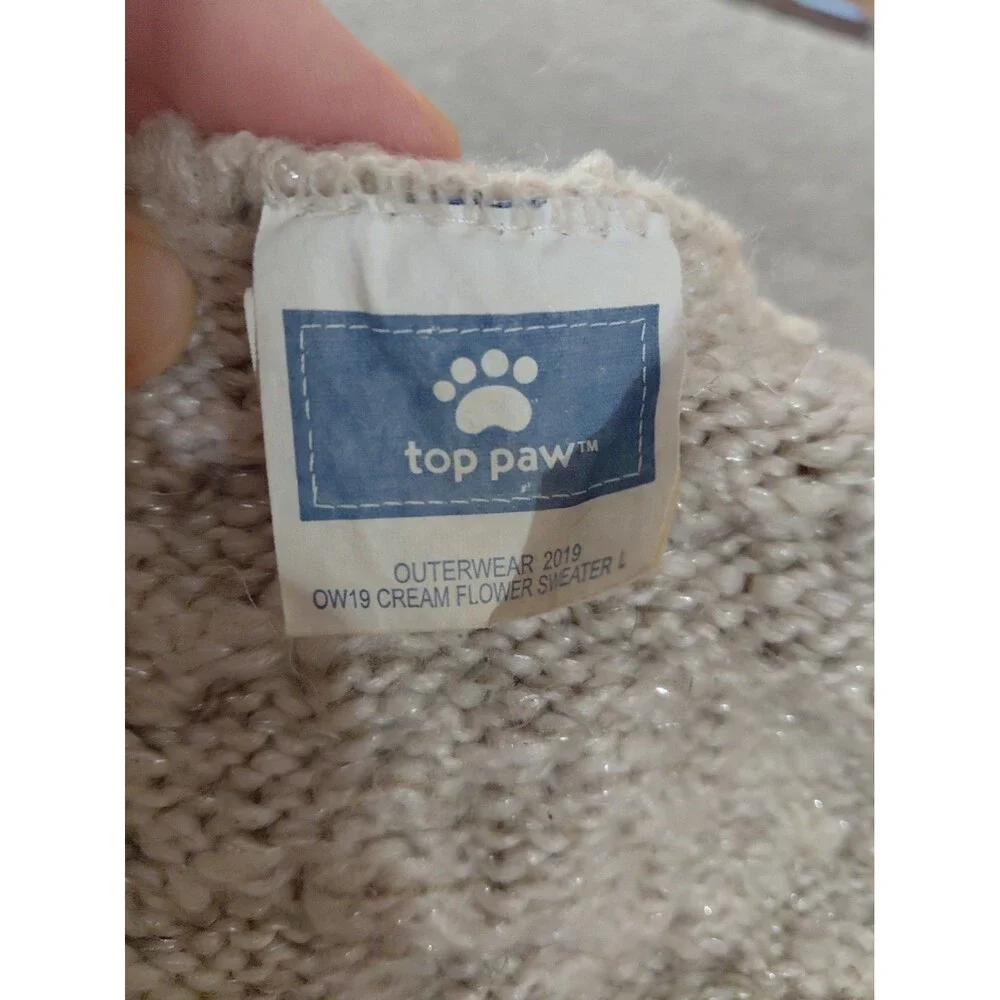 TOP PAW - DOG SWEATER - ACRYLIC BLEND - CREAM - FLOWERS - LARGE